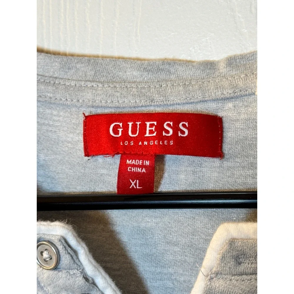 Men's Gray and White Guess Pull-Over with Buttons and Front Pocket, Size XL - Picture 3 of 4